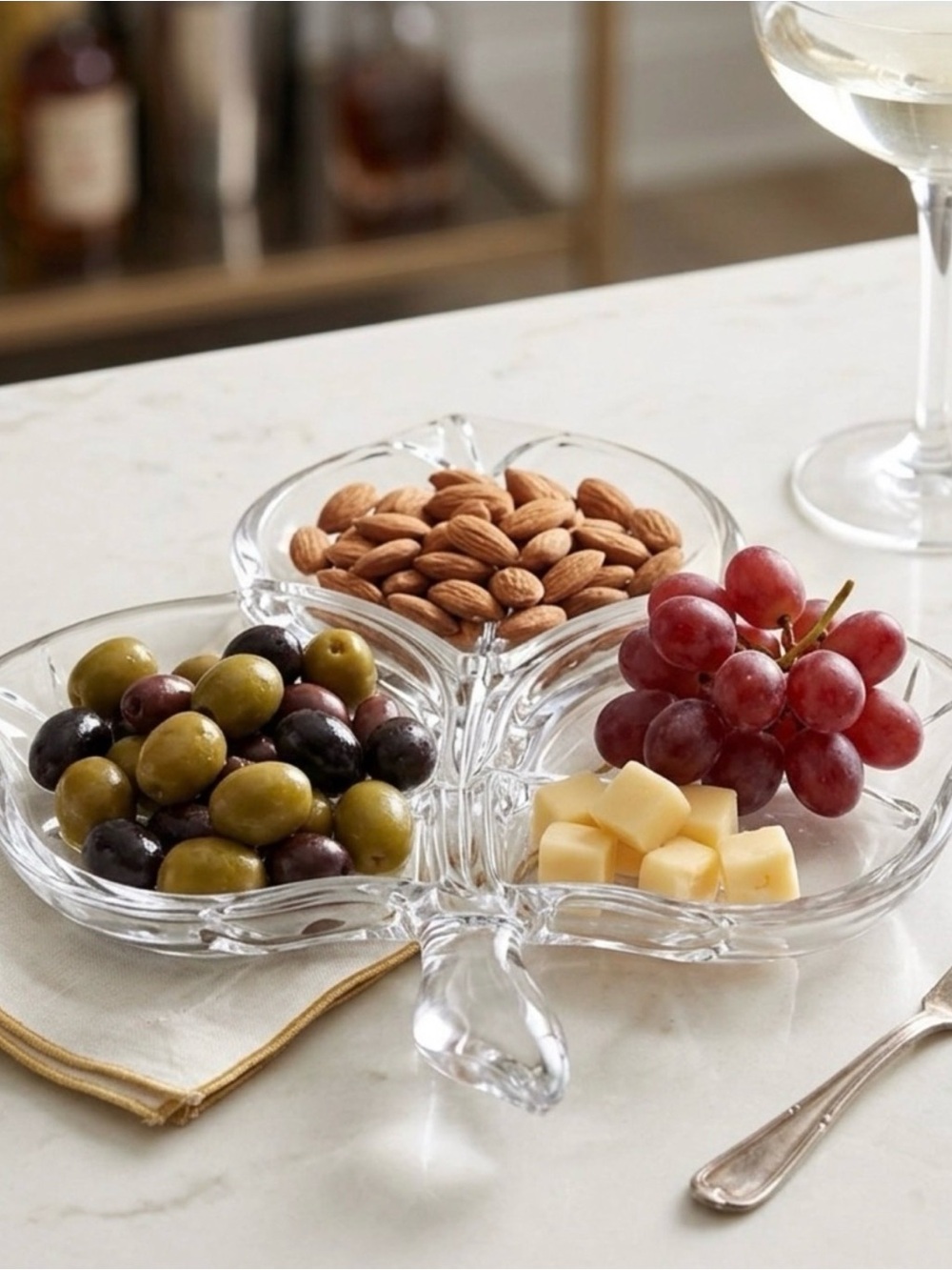 Clear Glass Leaf-Shaped Divided Serving Dish - Clear